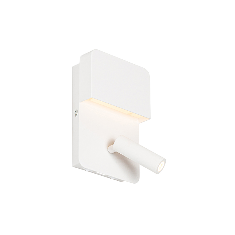 Moderne wandlamp wit incl. LED met USB en leeslamp - Robin