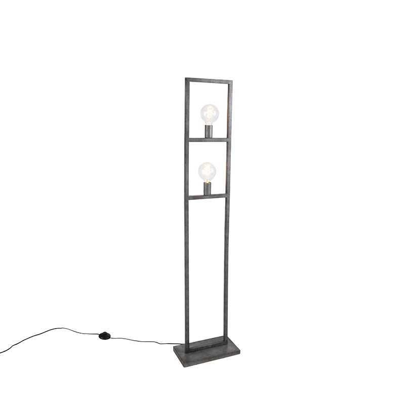 Moderní stojací lampa starožitné stříbro 2-light - Simple Cage 2