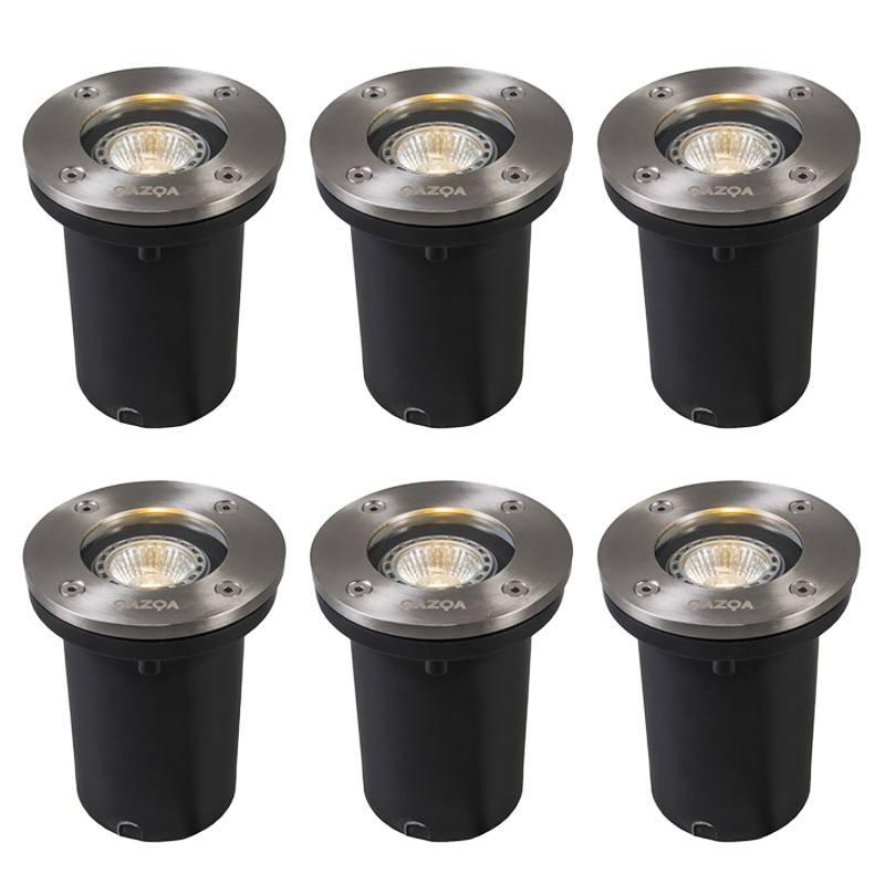 Set van 6 moderne grondspot staal RVS - Basic Round