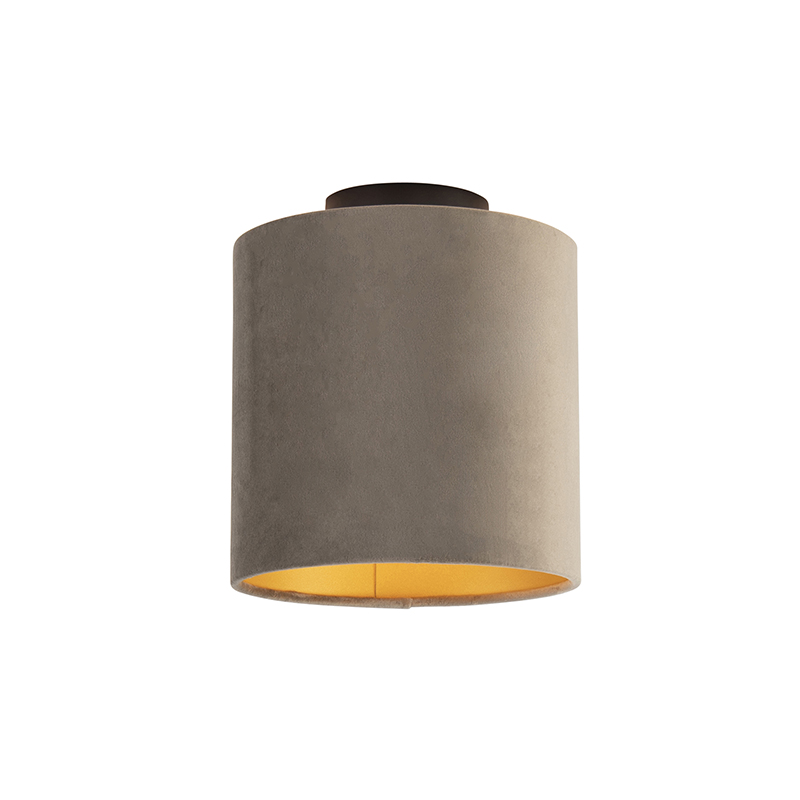 Stropní lampa s velurovým odstínem taupe se zlatem 20 cm - černá Combi