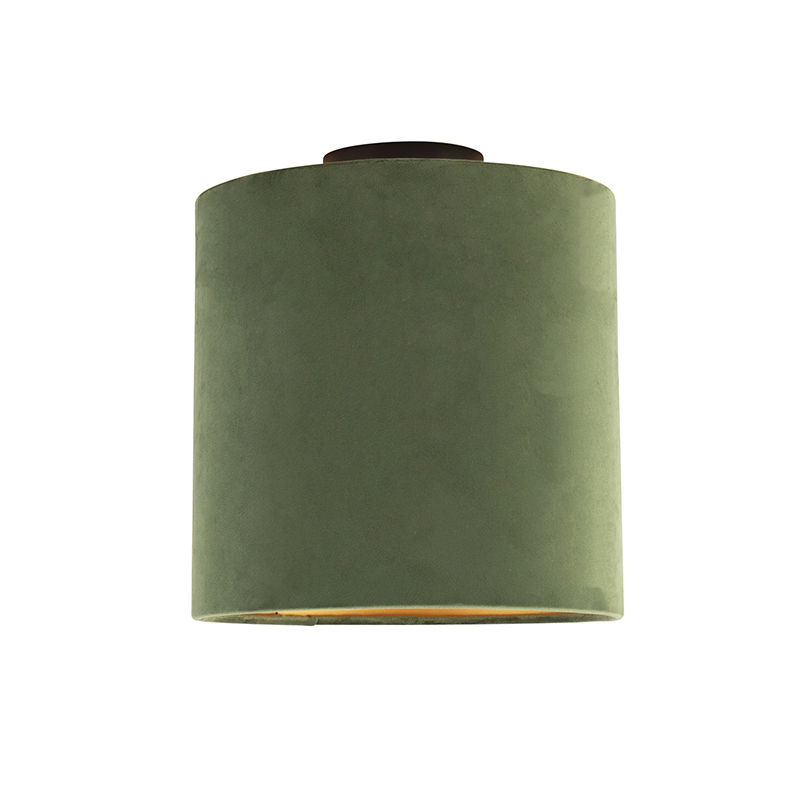 Stropní svítidlo s velurovým odstínem zelené se zlatem 25 cm - černá Combi