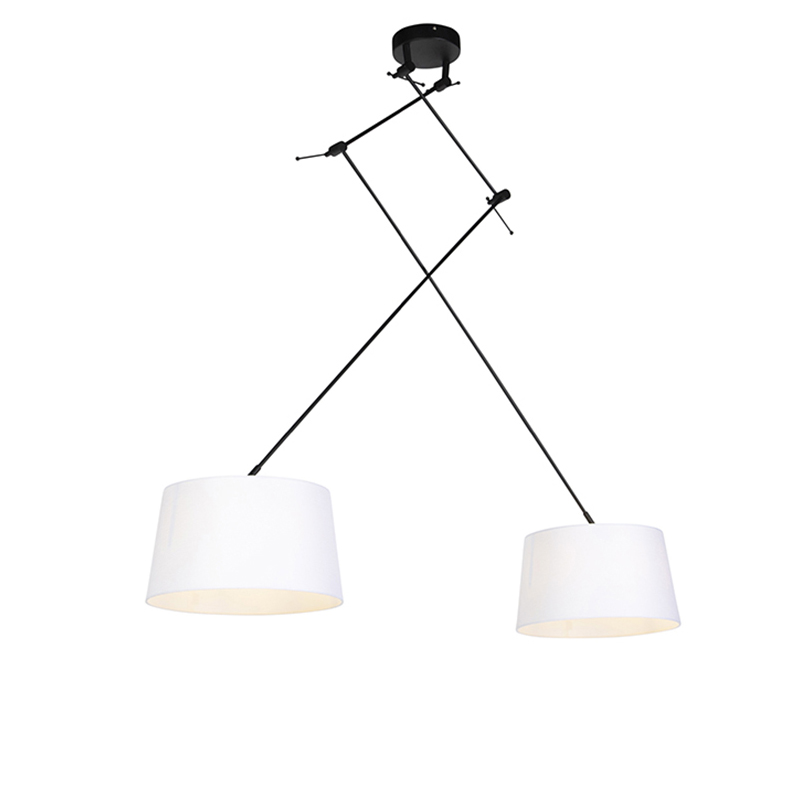 Závěsná lampa s lněnými odstíny bílé 35 cm - Blitz II černá