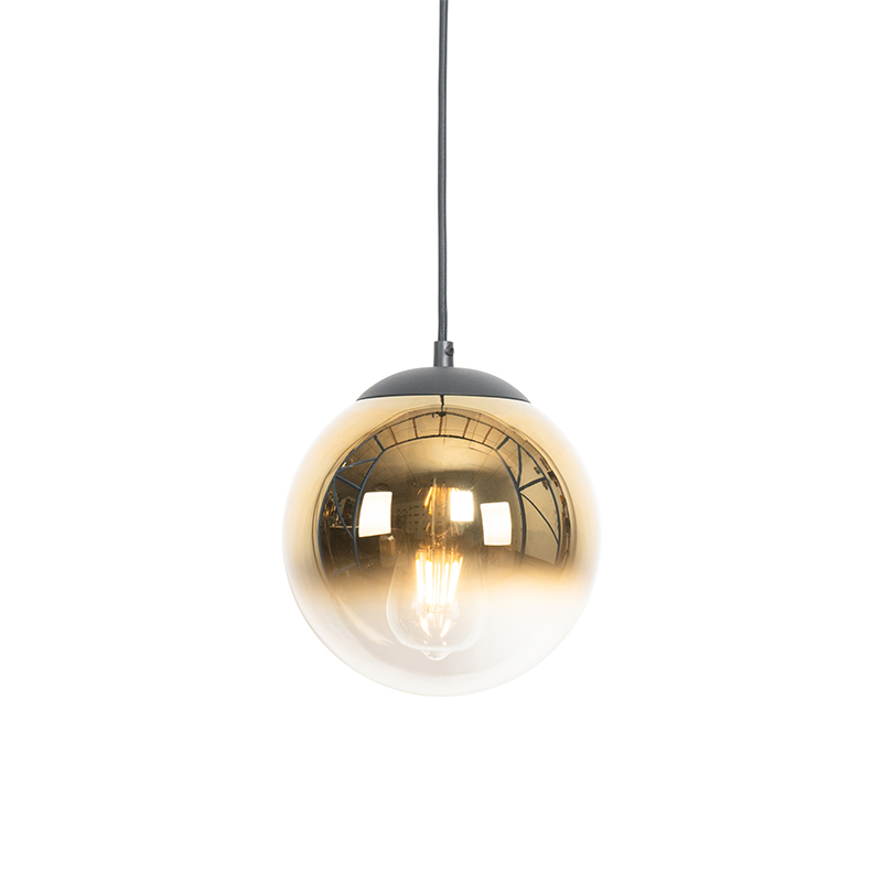 Art deco hanglamp zwart met goud glas 20 cm - pallon