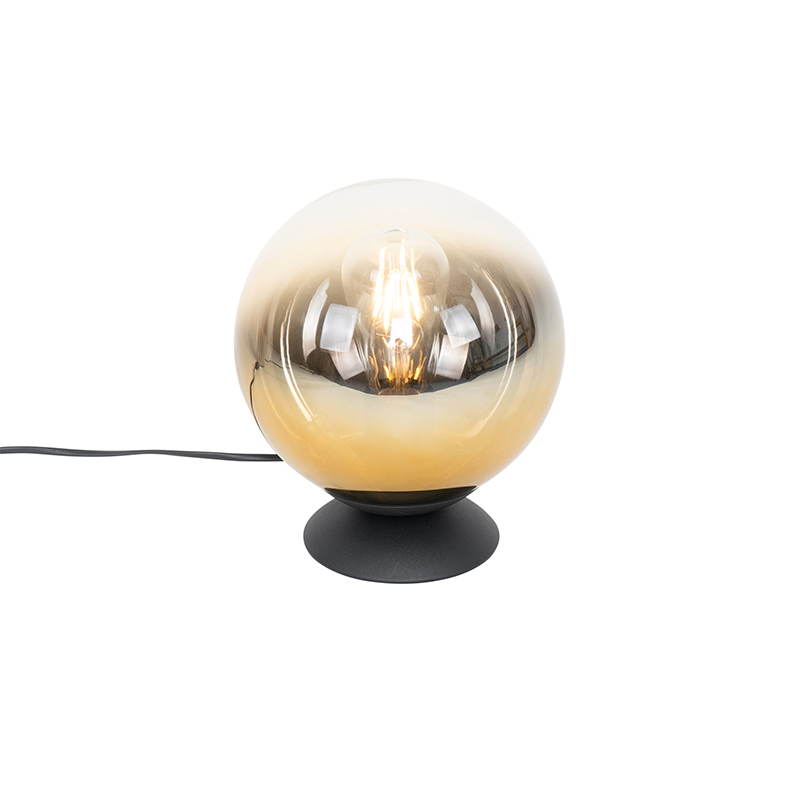 Art deco tafellamp zwart met goud glas - pallon