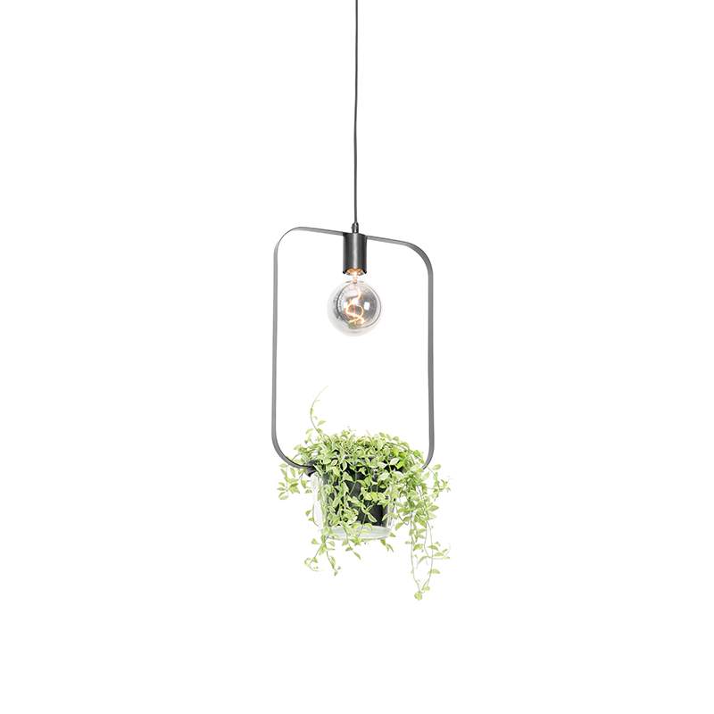 Moderne hanglamp zwart met glas rechthoekig - Roslini