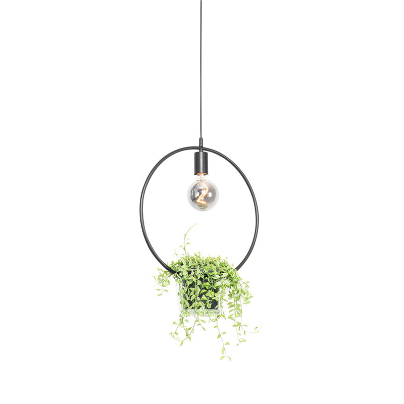 Moderne hanglamp zwart met glas rond - Roslini