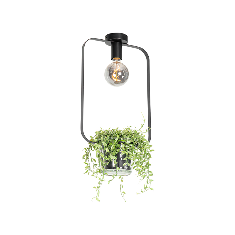 Moderne plafondlamp zwart met glas rechthoekig - Roslini