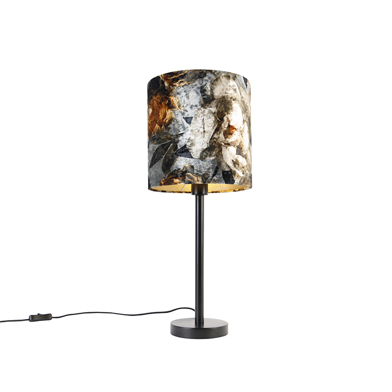 Moderne tafellamp zwart met kap bloemen 25 cm - Simplo