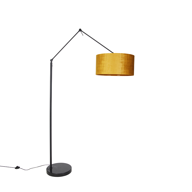 Moderní stojací lampa černé lněné stínidlo žluté 50 cm - Redaktor
