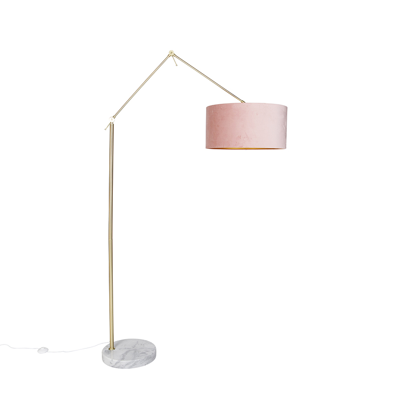 Moderní stojací lampa zlaté sametové stínidlo růžová 50 cm - Redakce