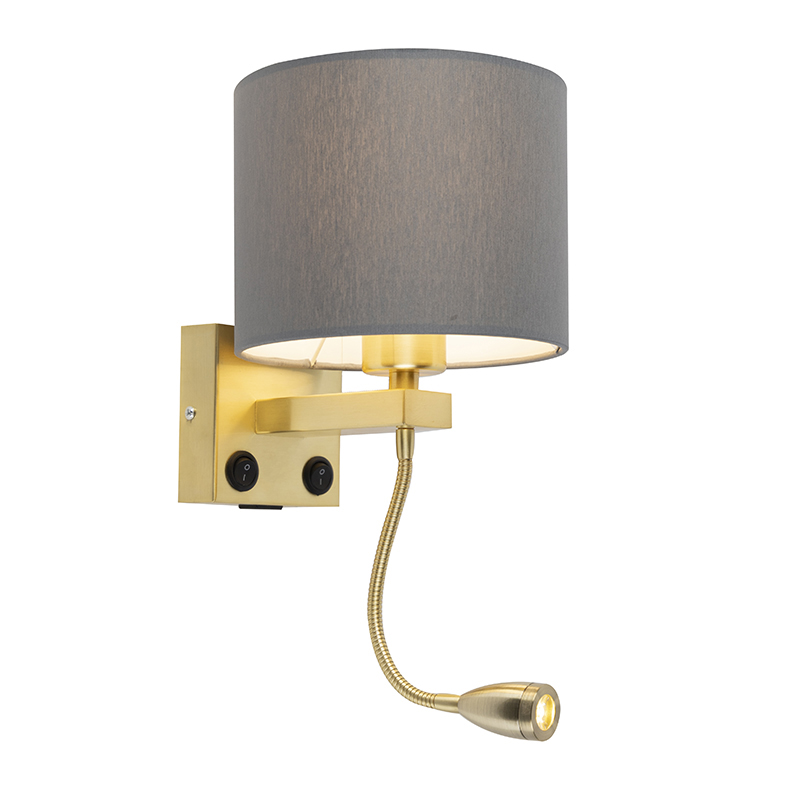 Nástěnná lampa ve stylu art deco zlatá s USB a šedým odstínem - Brescia