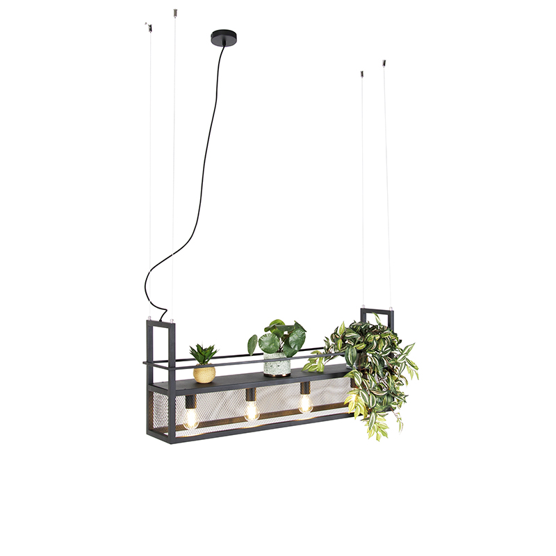 Industriële hanglamp zwart met gaas 4-lichts - Cage Rack