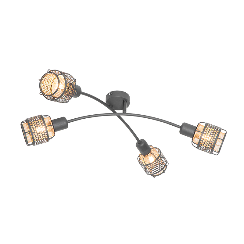 Design plafondlamp zwart met goud 4-lichts - Noud