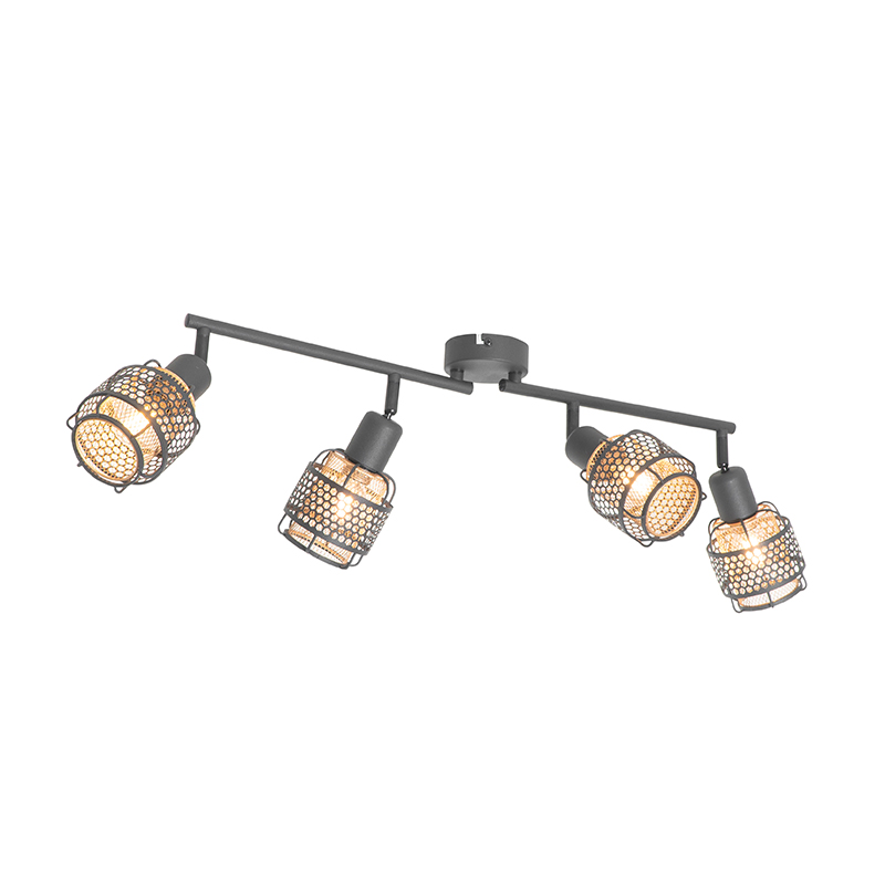 Design plafondlamp zwart met goud 4-lichts langwerpig - Noud