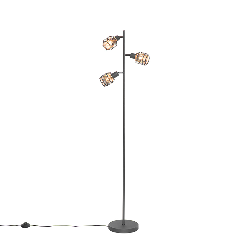 Design vloerlamp zwart met goud 3-lichts - Noud