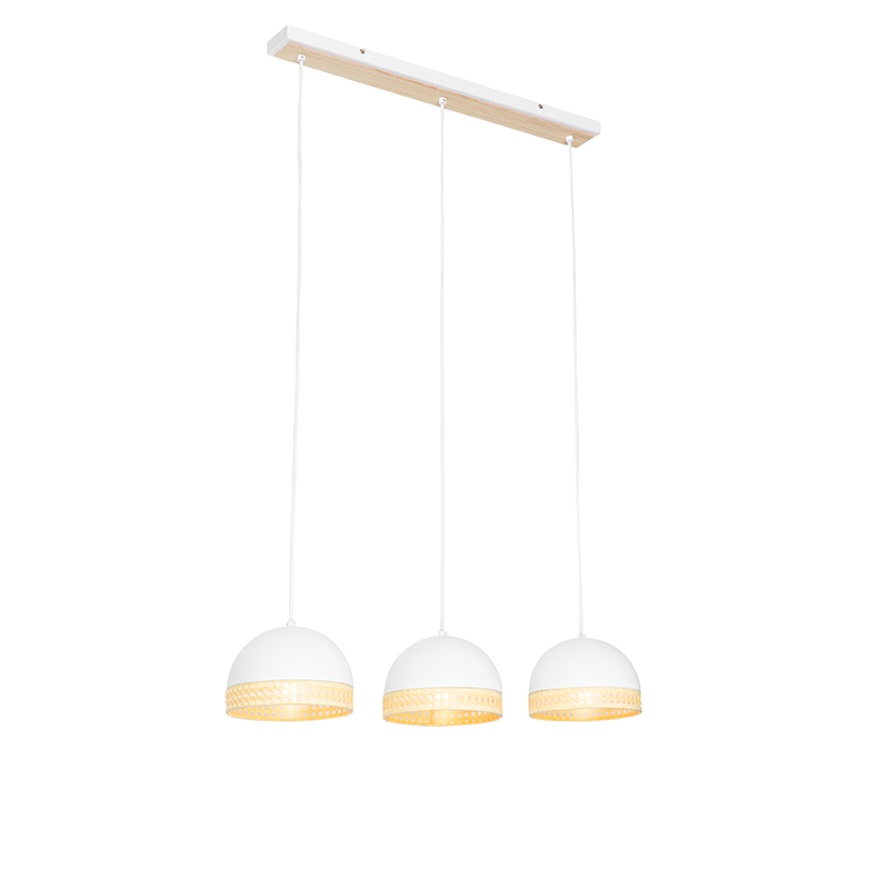 Oosterse hanglamp wit met rotan 3-lichts - Magna Rotan