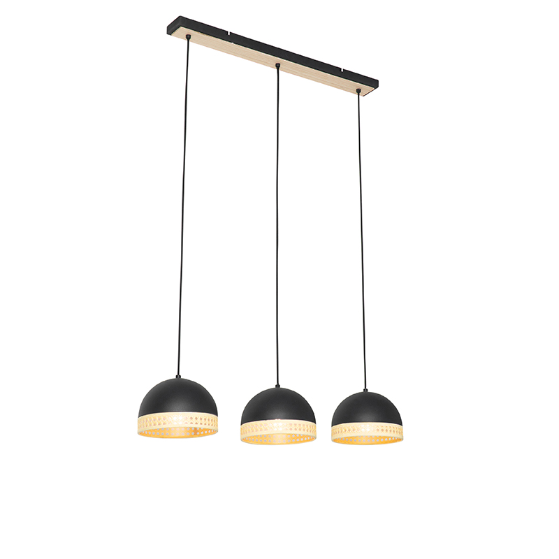 Oosterse hanglamp zwart met rotan 3-lichts - Magna Rotan