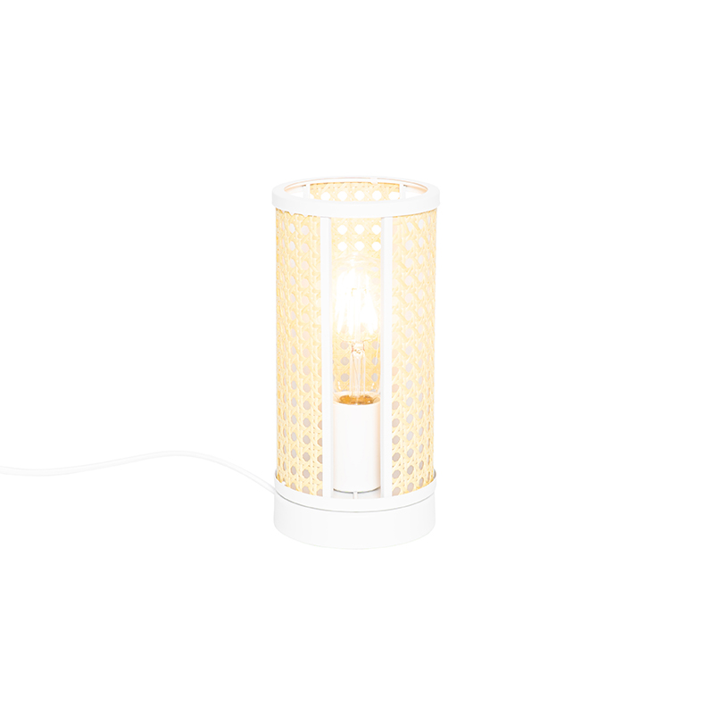 Oosterse tafellamp wit met rotan 12 cm - Akira