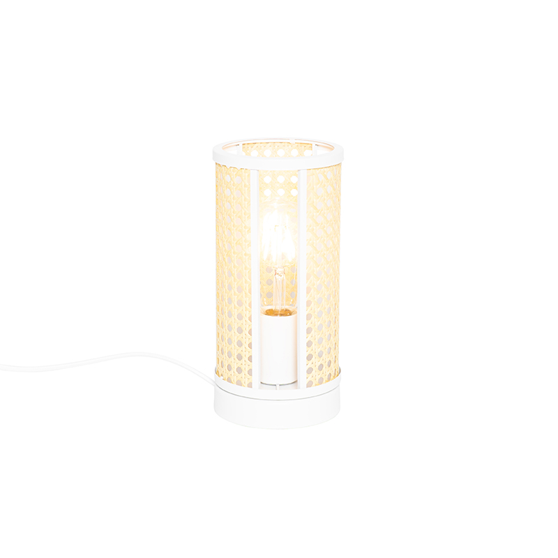 Oosterse tafellamp wit met rotan 12 cm - Akira