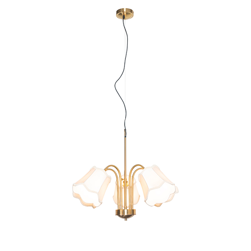 Klassieke hanglamp messing met witte lampenkap 5-lichts - Nona