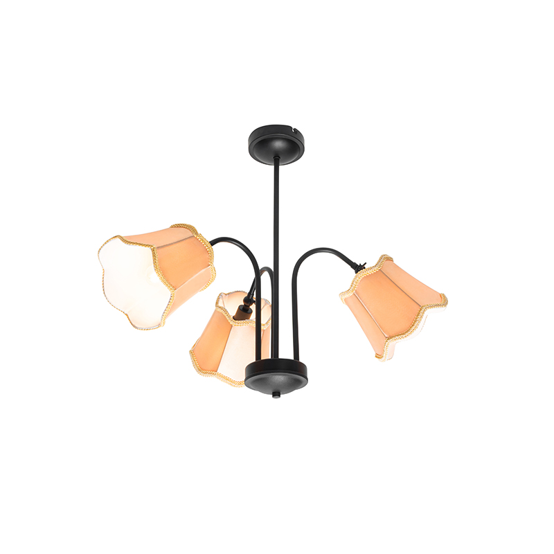 Klassieke plafondlamp zwart met gele lampenkap 3-lichts - Nona