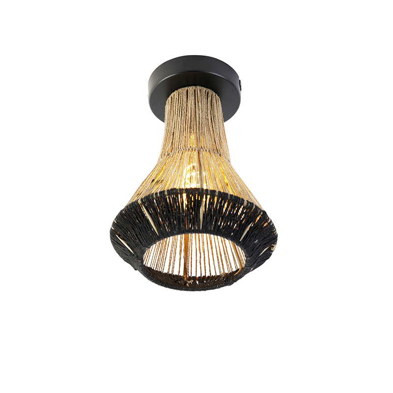 Landelijke plafondlamp zwart met touw 19 cm - Jenthe