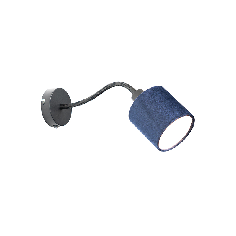 Wandlamp zwart met kap blauw schakelaar en flex arm - Merwe