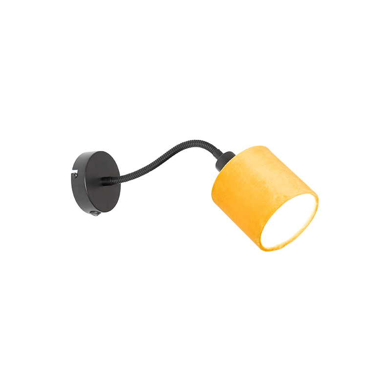 Wandlamp zwart met kap geel schakelaar en fex arm - Merwe