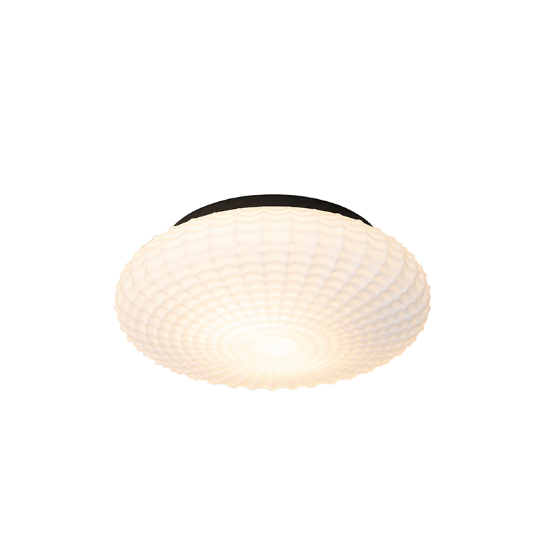 Klassieke plafondlamp zwart met opaal glas 35 cm IP44 - Nohmi