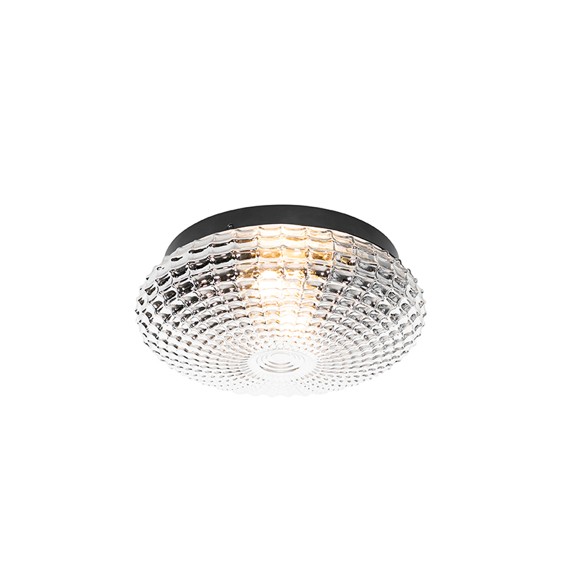 Klassieke plafondlamp zwart met smoke glas 30 cm IP44 - Nohmi