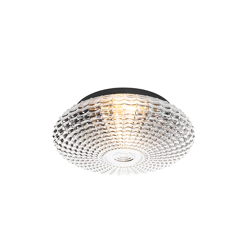 Klassieke plafondlamp zwart met smoke glas 35 cm IP44 - Nohmi