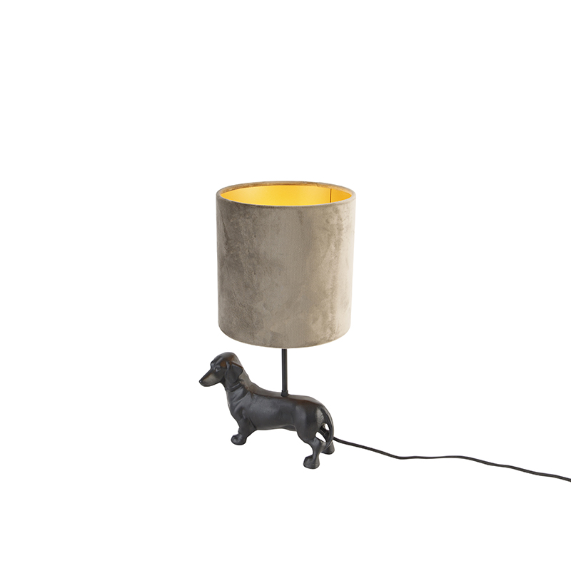 Vintage tafellamp zwart met kap taupe 20 cm - Animal Animal