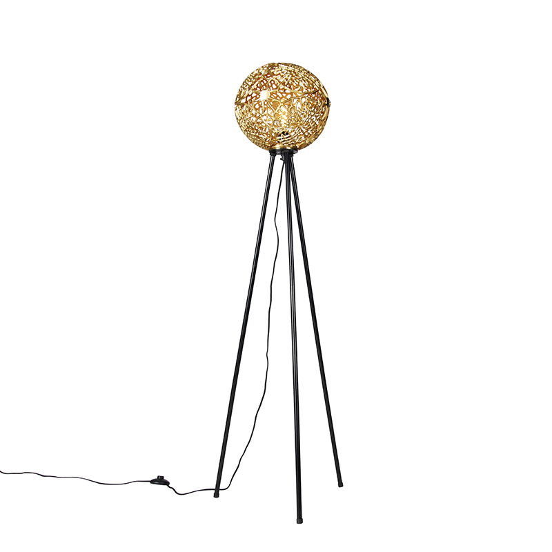 Art deco vloerlamp tripod goud - Maro