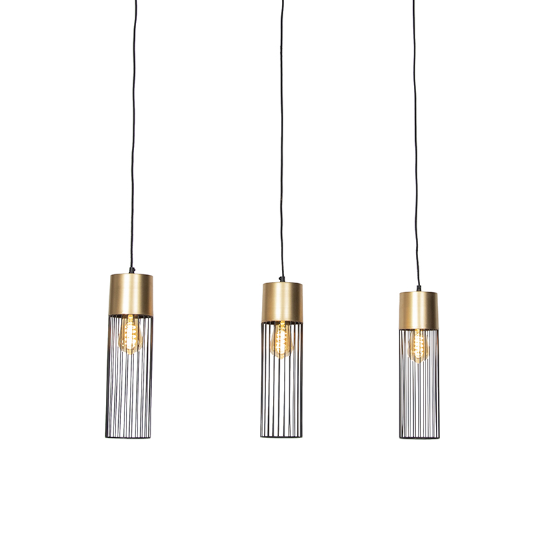 Design hanglamp zwart met goud 3-lichts - Maura