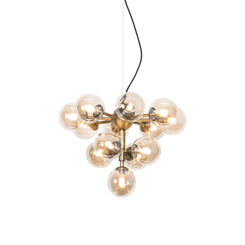 Hanglamp brons met amber glas 13-lichts - Bianca