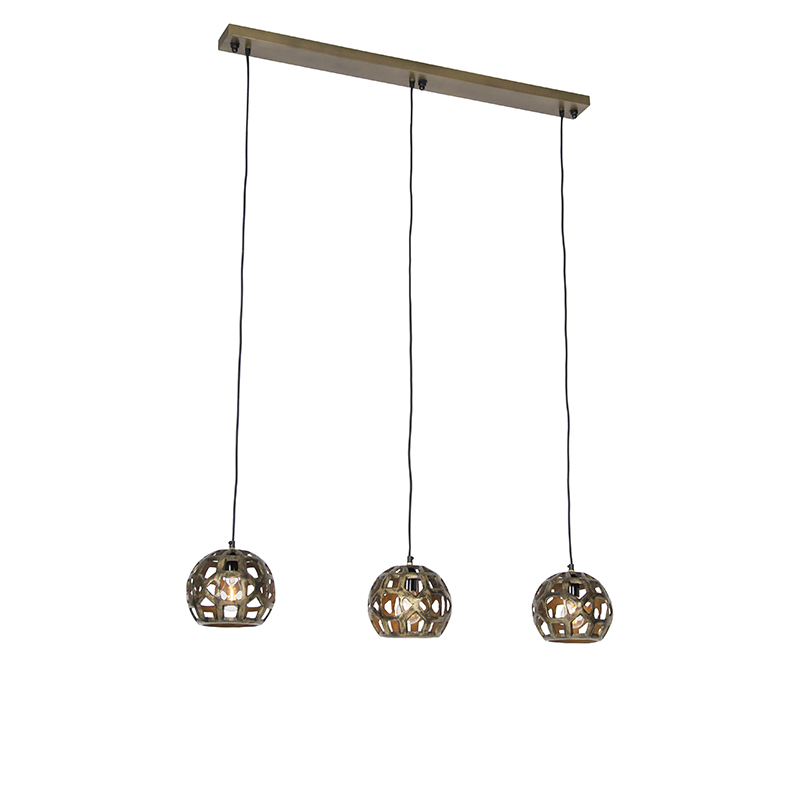 Industriële hanglamp antiek goud langwerpig 3-lichts - Bobby