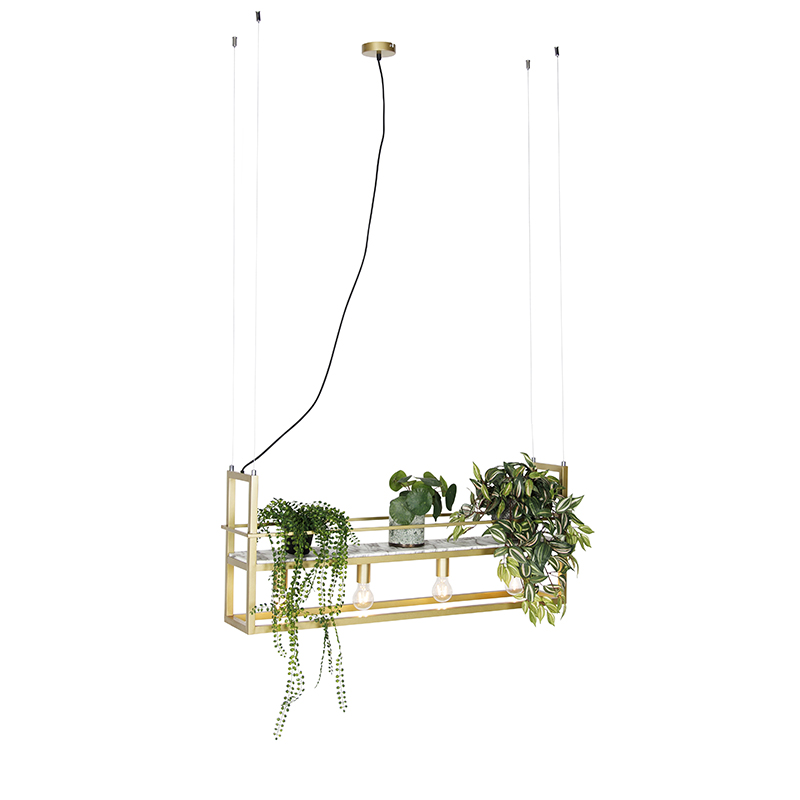 Industriële hanglamp goud met marmer en rek 4-lichts - Cage Rack