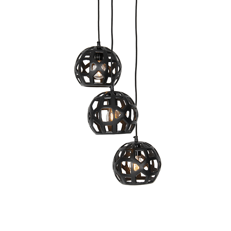 Industriële hanglamp zwart rond 3-lichts - Bobby