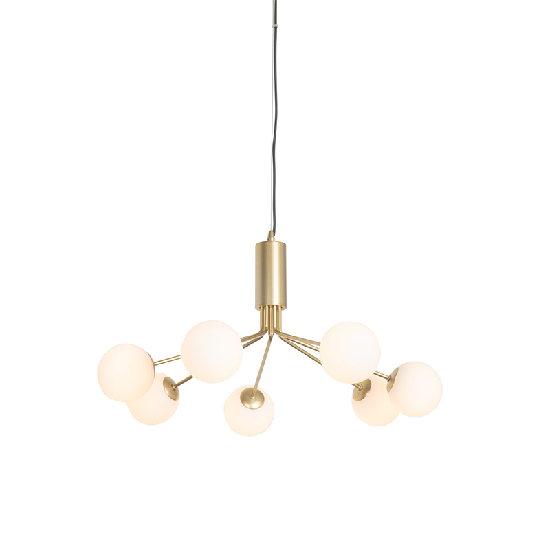 Moderne hanglamp goud met opaal glas 7-lichts - Coby