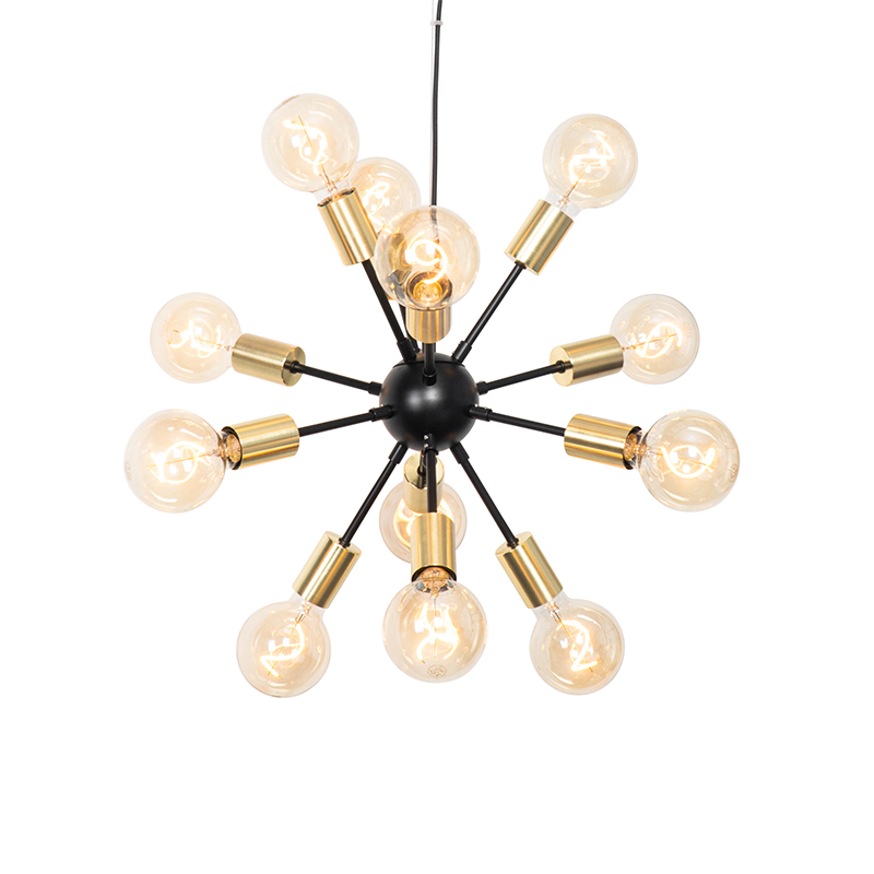 Moderne hanglamp zwart met goud 12-lichts - Juul