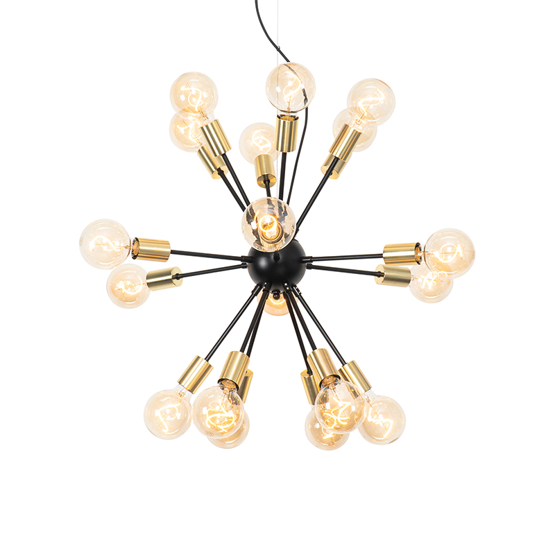 Moderne hanglamp zwart met goud 18-lichts - Juul