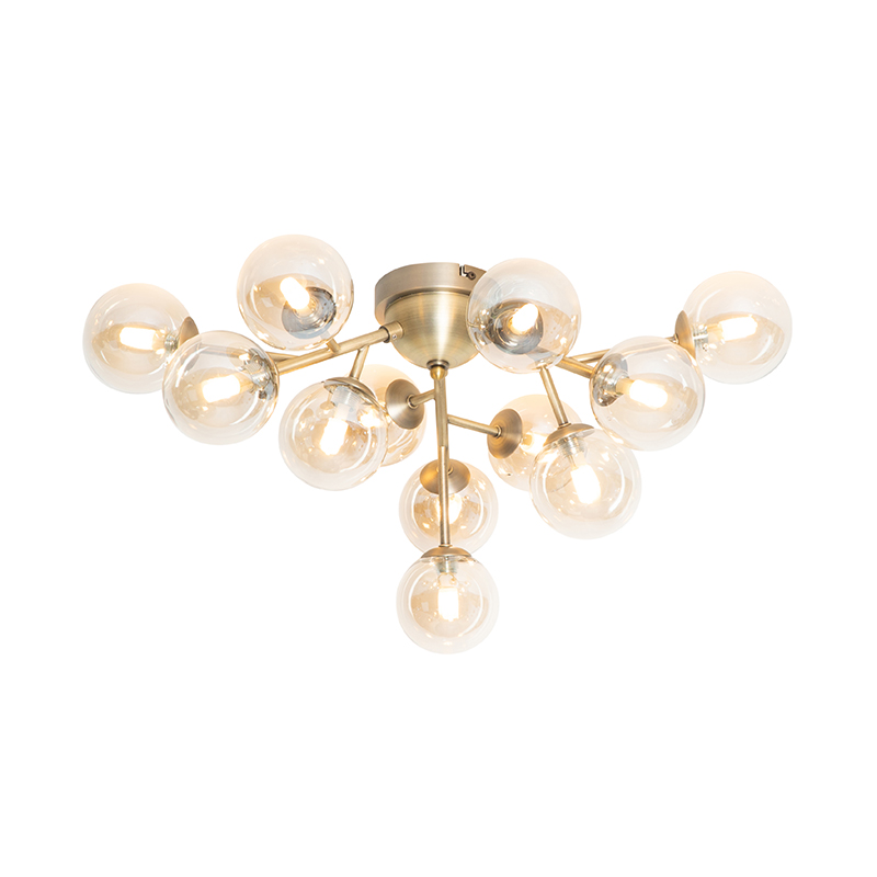 Moderne plafondlamp brons met amber glas 12-lichts - Bianca