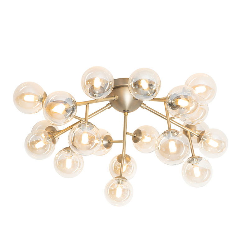 Moderne plafondlamp brons met amber glas 20-lichts - Bianca