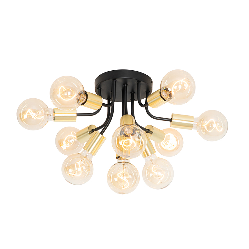 Moderne plafondlamp zwart met goud 10-lichts - Juul