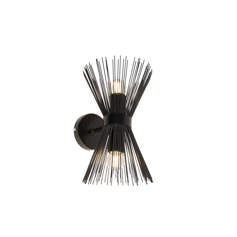 Art Deco wandlamp zwart 2-lichts - Broom