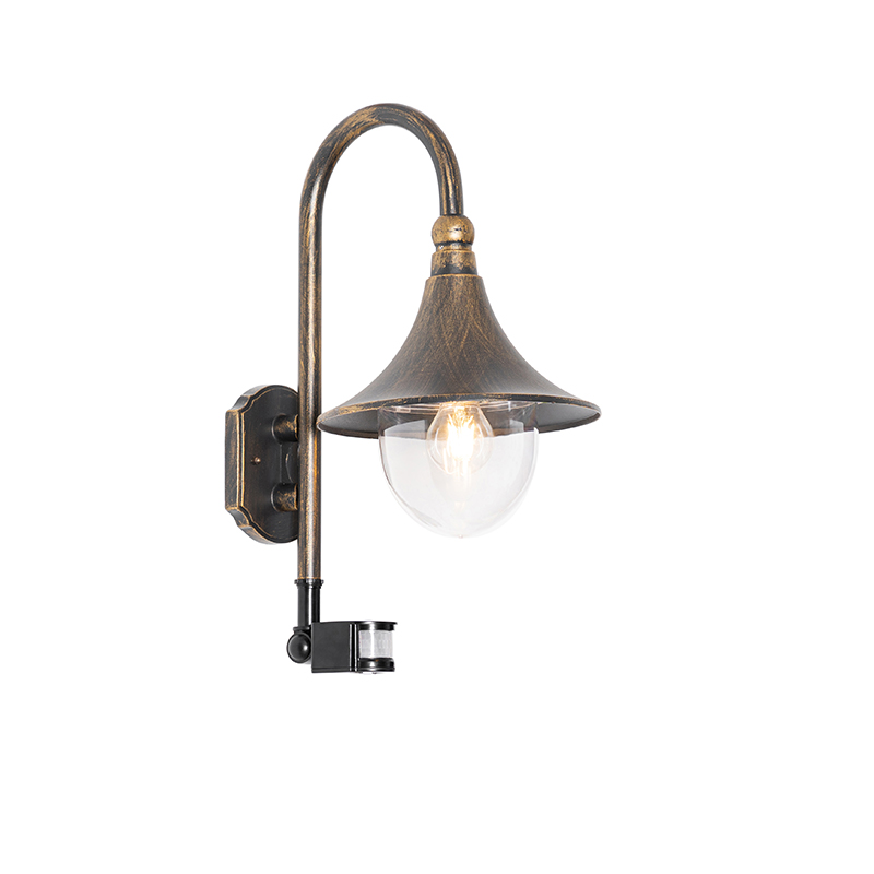 Buiten wandlamp antiek goud IP44 incl. bewegingsmelder - Daphne