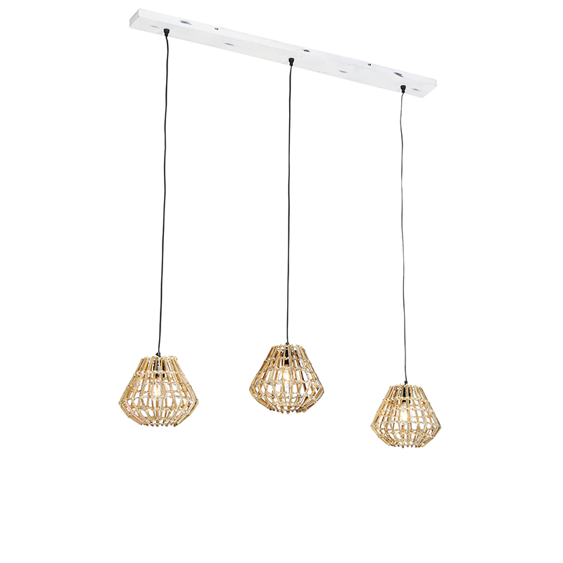 Hanglamp bamboe met wit langwerpig 3-lichts - Canna Diamond