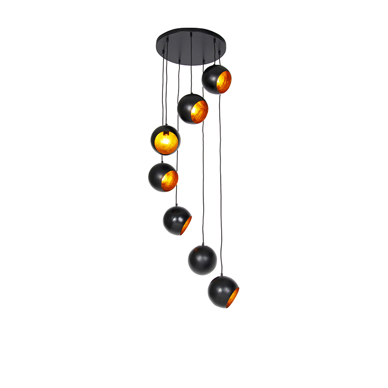 Hanglamp zwart met gouden binnenkant 7-lichts - Crooked Cluster