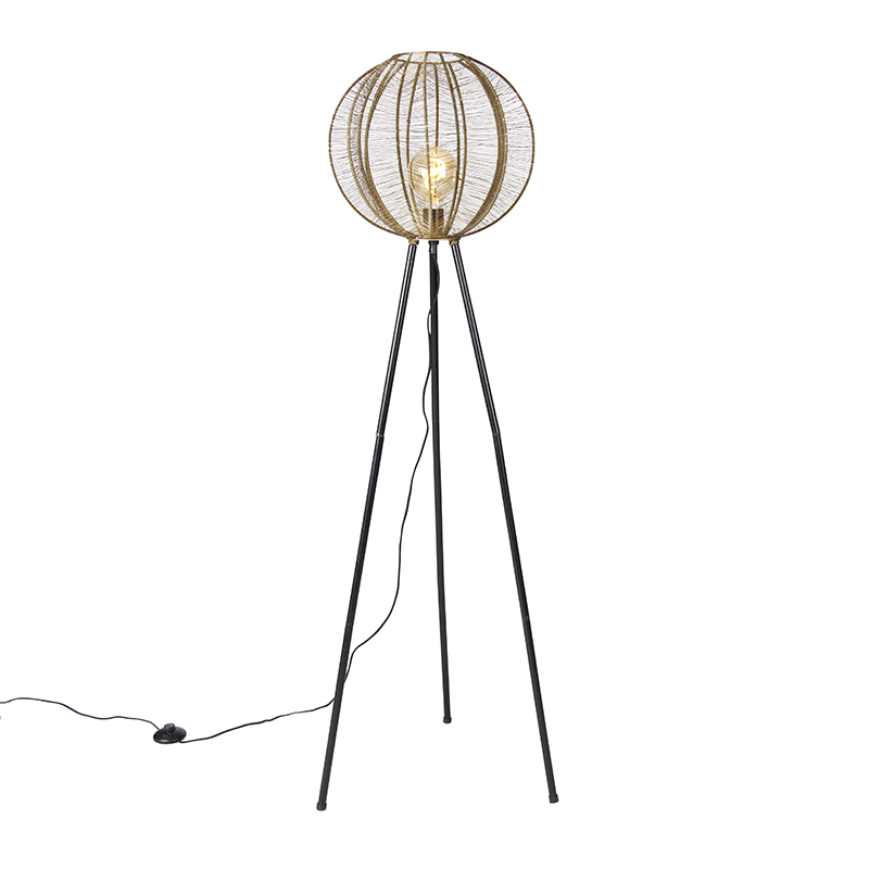 Industriële tripod vloerlamp brons met zwart - Dong