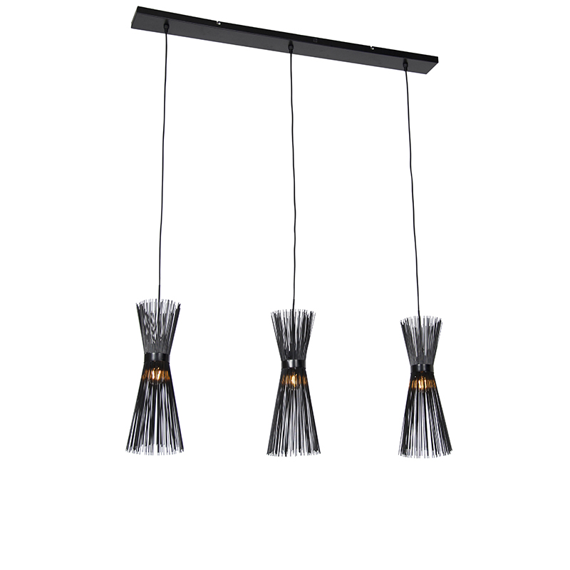 Landelijke hanglamp zwart langwerpig 3-lichts - Broom